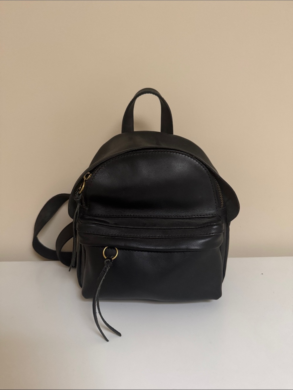 Madewell Black Leather Mini Backpack with Front Zip Pocket NWOT Lorimer